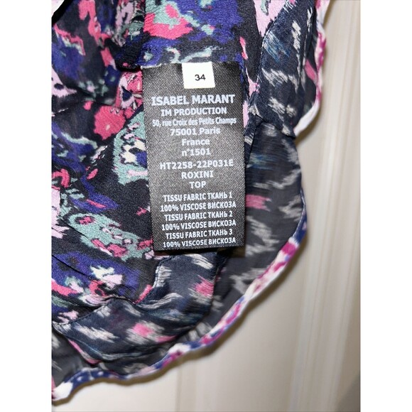 Isabel Marant Étoile Blouse Roxini Floral Print Sheer Navy Blue Pink Women's 34 - Picture 7 of 10